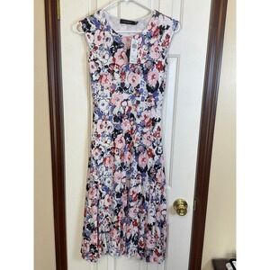 Lauren Floral Knit Midi Dress Sleeveless‎ Casual Summer XS